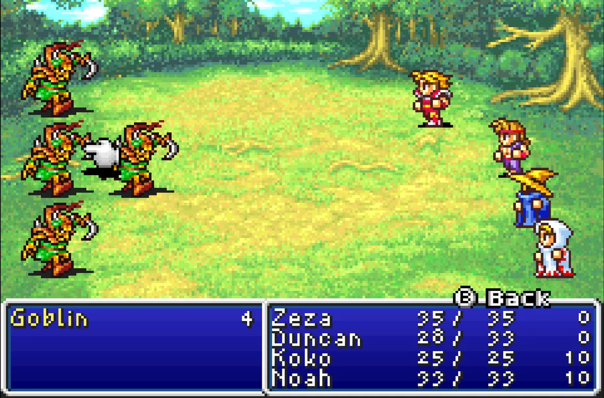 Kampfszene aus Final Fantasy I Dawn of Souls auf Game Boy Advance